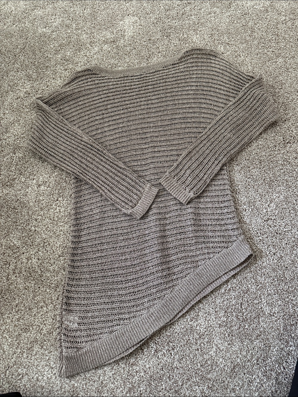 Open-Knit Asymmetric Scoop Neck Sweater in Taupe and gold - Picture 5 of 5